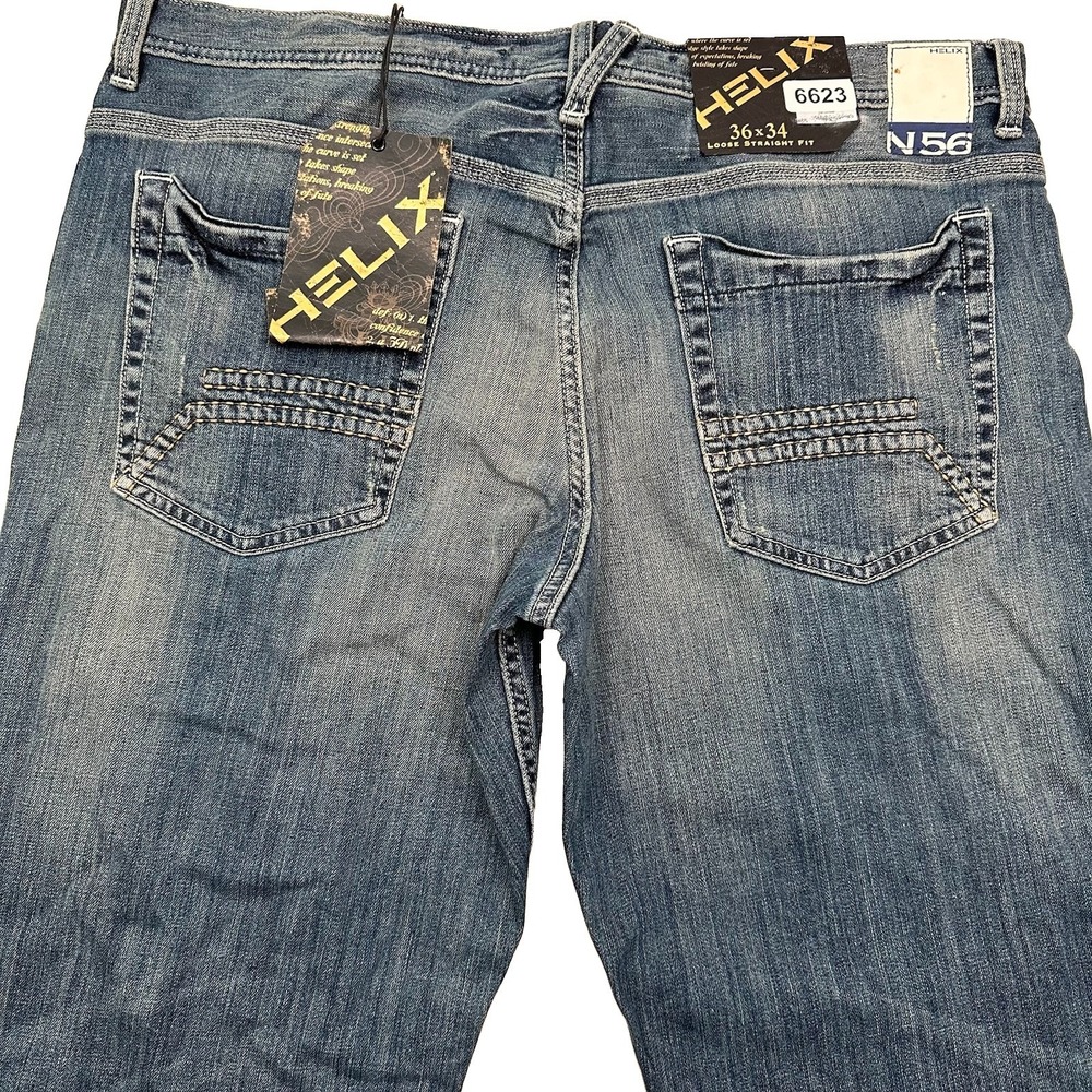 NEW Y2K Helix Loose Straight Jeans Mens ACTUAL 38x36 Blue Skater Wide Leg READ